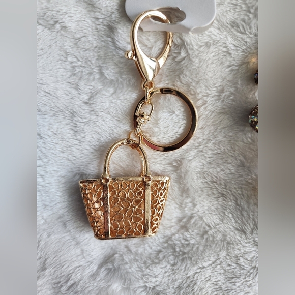Gold and Brown Beaded Bag Charm Chain And Keychain Set Studded Boot Animal Print - Picture 12 of 16